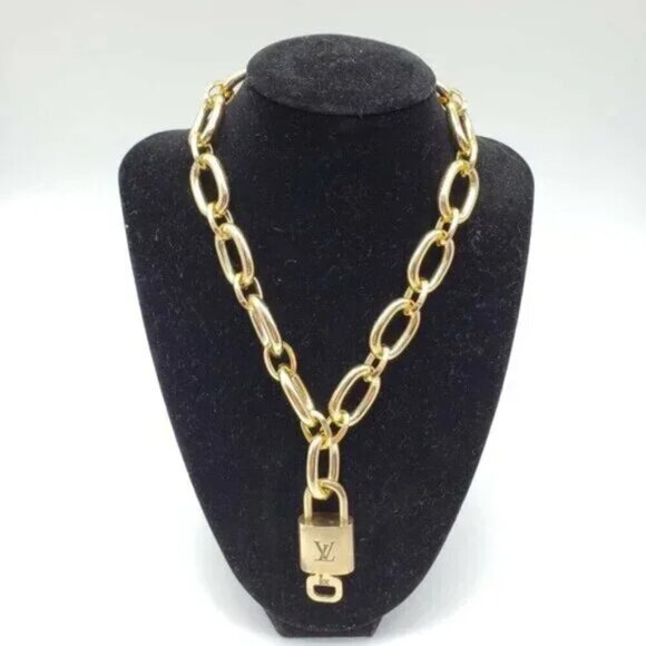 Authentic Louis Vuitton Lock and Key Gold Color with Gold Plated Chain Necklace - Picture 1 of 14